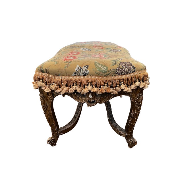 19th Century French Louis XV Style Carved Wood and Needlepoint Bench For Sale - Image 4 of 4