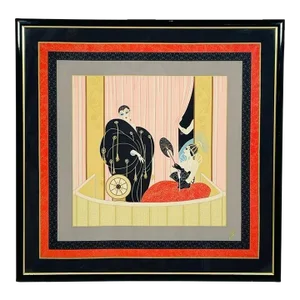 Romain De Tirtoff Erté 1987 Loge De Theatre, Framed Silk Scarf Wall Art, Signed