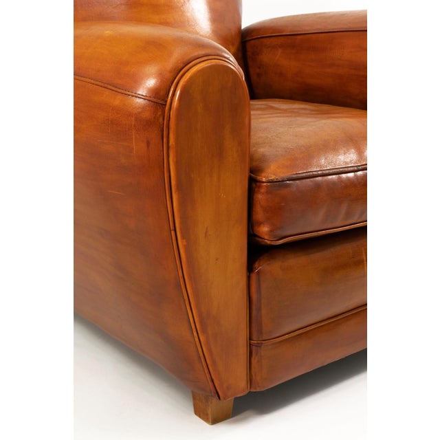 Wood Pair of Artisan-Made Cognac Leather Armchairs For Sale - Image 7 of 8