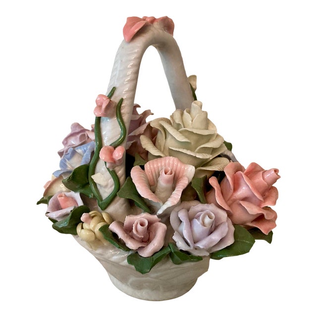 Vintage Porcelain Figurine of Roses in a Basket Chairish