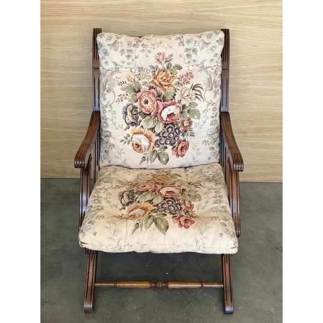 1930s 1930s French Wooden Folding Armchair With Upholstered Cushions For Sale - Image 5 of 14