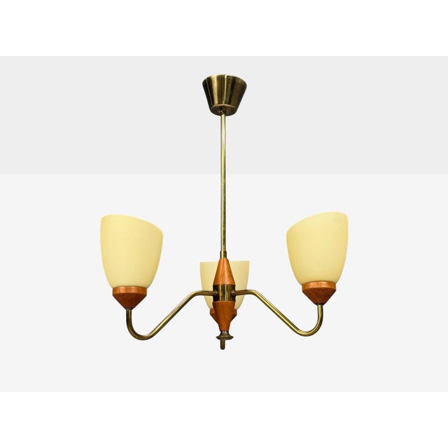 1950s Swedish Modern, Pendant Light, Teak, Brass, Glass For Sale In New York - Image 6 of 10