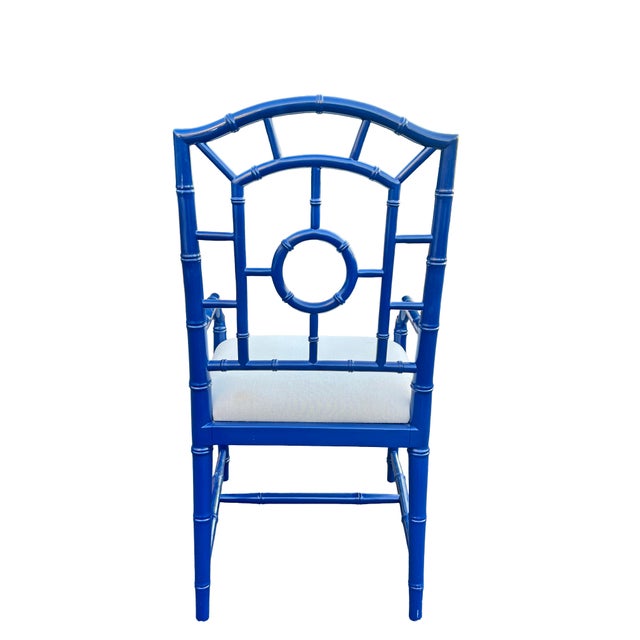 Ornamental & Decorative Materials Faux Bamboo Chinoiserie Style Blue Dining Chairs in Blue Set of 8 For Sale - Image 7 of 14