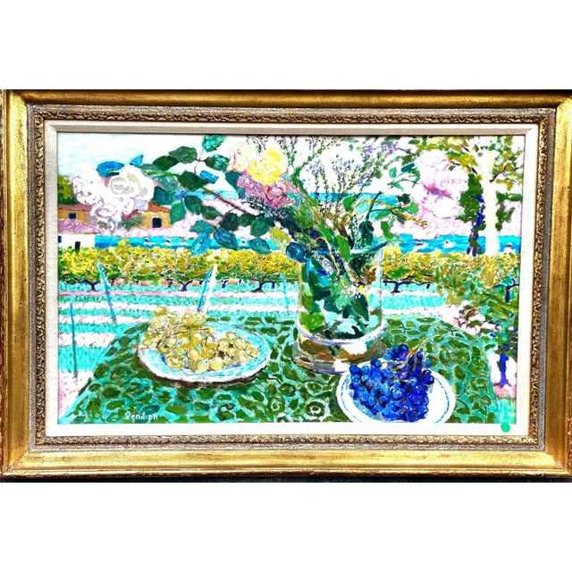 Green Beautiful "The Roses of the Wine Harvest" French Oil Painting, Framed. For Sale - Image 8 of 10
