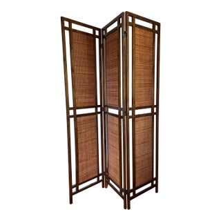 1960s Mid-Century Modern Rattan and Wood Room Divider / Screen For Sale
