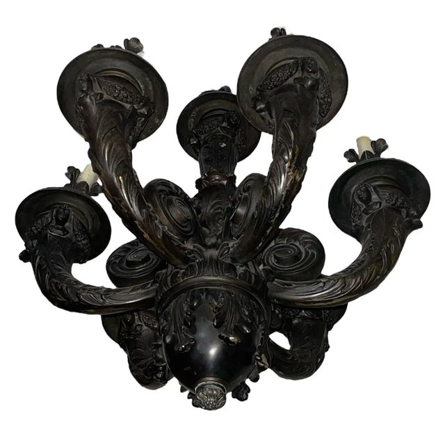 Late 19th Century Pair of Monumental French Neoclassical Bronze Chandeliers, Late 19th Century. For Sale - Image 5 of 6