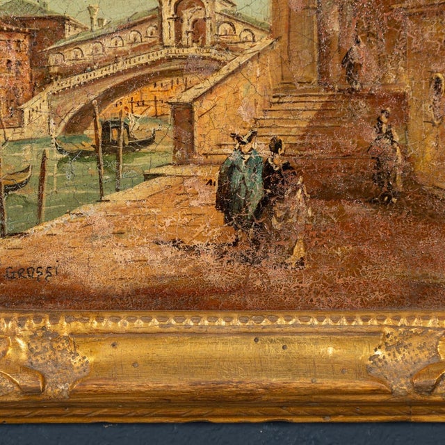 Aldo Grossi, Venetian Canal Scene, 1890s, Oil Paintings on Board, Framed, Set of 2 For Sale - Image 13 of 18