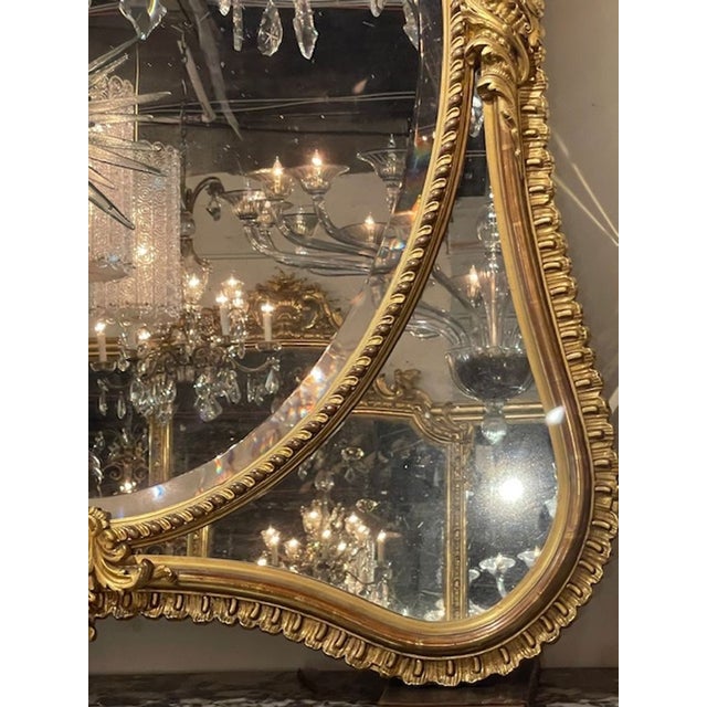 Gold Antique French Louis XV Shaped Giltwood Mirror For Sale - Image 8 of 9