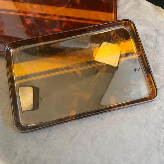 1970s Set of Two Mid-Century Modern Faux Tortoiseshell Lucite Trays by Guzzini For Sale - Image 12 of 13