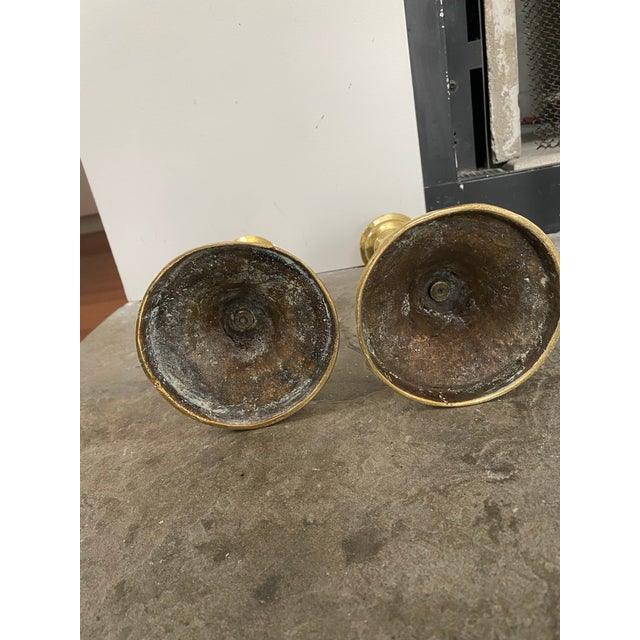 Pair French 19th Century Candlesticks Solid Brass Early Round Baluster Stems Candle Holders For Sale In Boston - Image 6 of 10