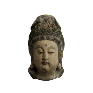 Rustic Wooden Carved Kwan Yin Bodhisattva Head Statue