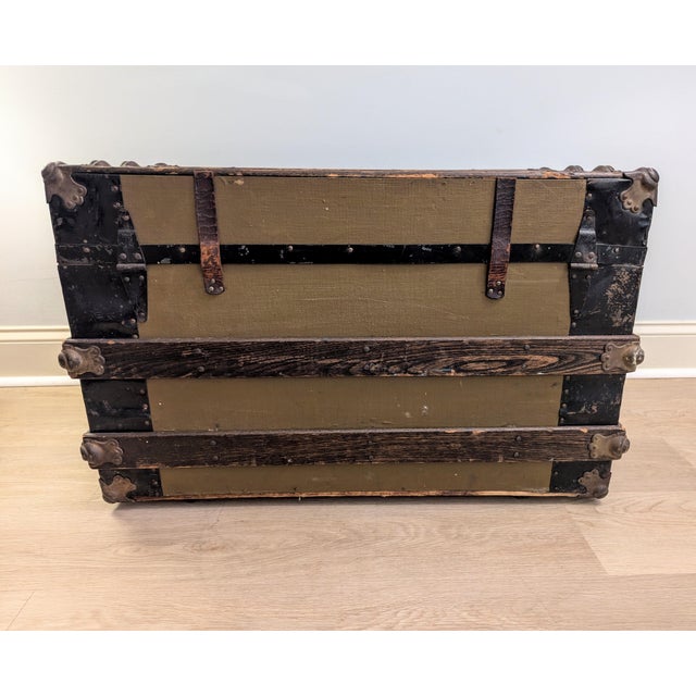 Brown Antique Steamer Trunk - Handles & Interior Intact! For Sale - Image 8 of 15