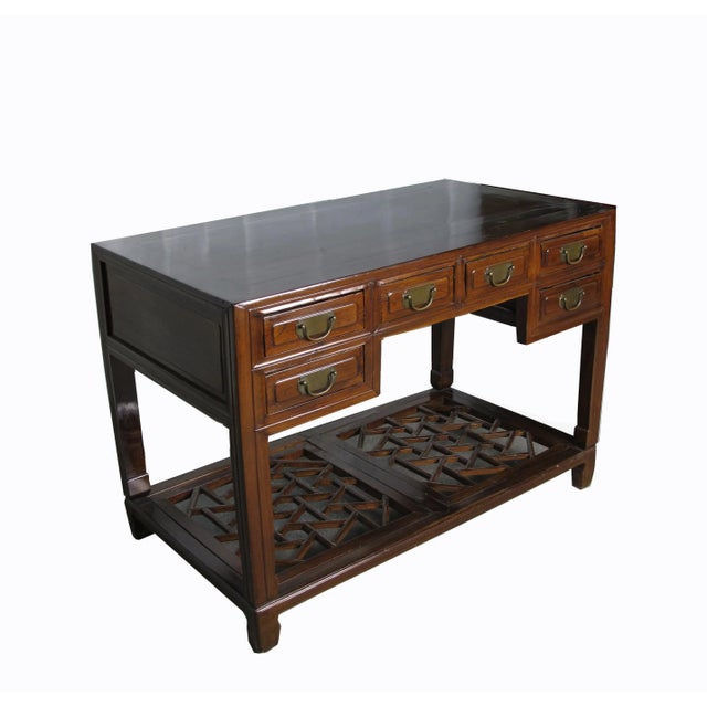 Vintage 5 Drawers With Cracked Ice Foot Rest Desk For Sale - Image 4 of 9
