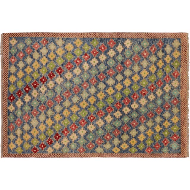 Modern Balochi Blue/Red Wool Rug - 4'2''x6'1'' For Sale - Image 10 of 11