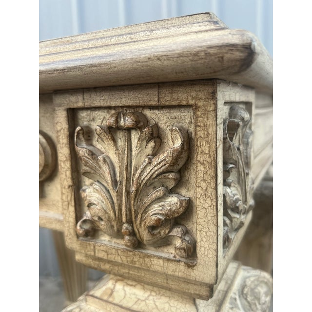 Antique White Exquisitely Carved Painted Neoclassical French End Tables With Rustic Finish - For Sale - Image 8 of 12