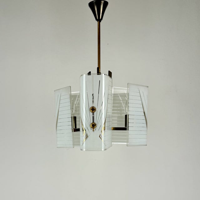 Metal Mid-Century Three Arm Pendant Light, Italy, 1960s For Sale - Image 7 of 9