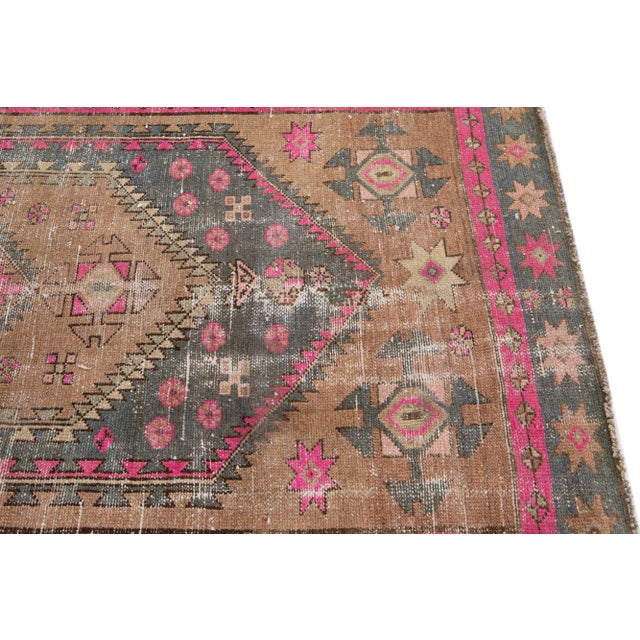 1960s Vintage Persian Distressed Handmade Tribal Pink Wool Rug For Sale In New York - Image 6 of 7