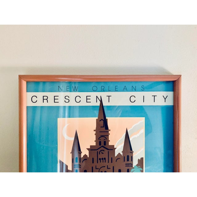 What a rare find! 1986 original New Orleans Crescent City poster in original pink mid century modern frame Turquoise and...