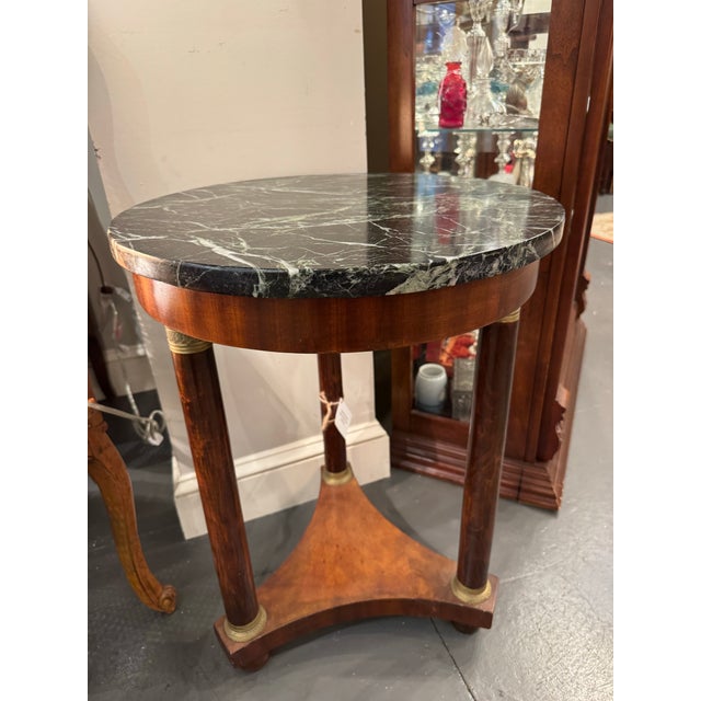 19th Century Antique Walnut French Marble Top Round Side Table For Sale In Boston - Image 6 of 6