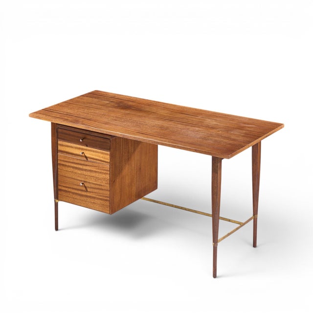 Paul McCobb for Calvin Mid Century Mahogany and Brass Desk For Sale - Image 9 of 10