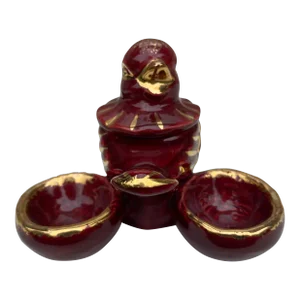 Mid-Century Red Majolica Bird Salt Cellar Vallauris