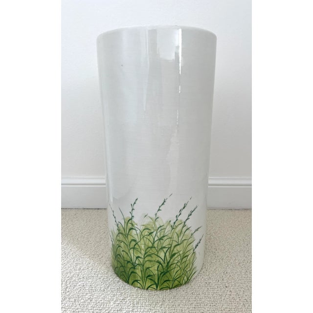Mid 20th Century Tall Italian Hand Painted Floral and Bird Porcelain Umbrella Stand For Sale - Image 5 of 10