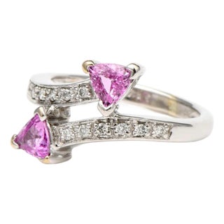 18KW Pink Sapphire(0.84) & Diamond(0.12) Bypass Ring, size 5.25 For Sale
