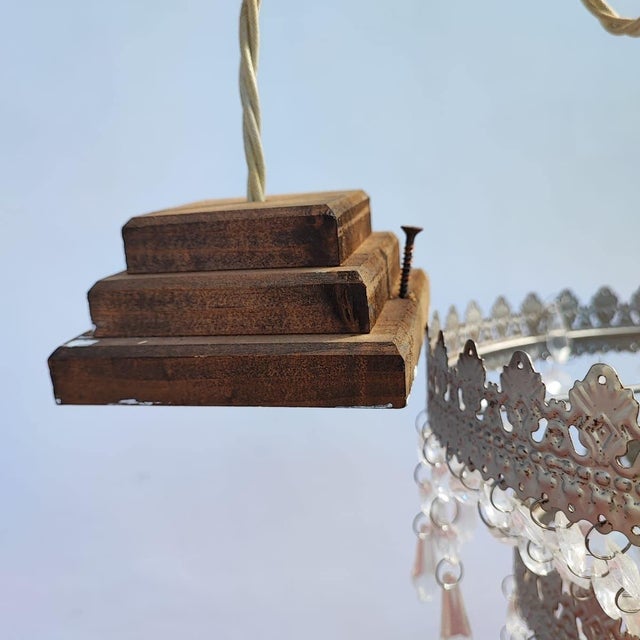 Vintage Metal Chandeliers with Glass Drops, Set of 2 For Sale - Image 5 of 18