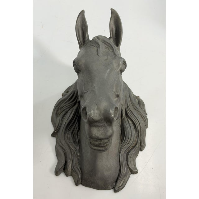 Early 20th Century Vintage Cast Aluminum Horse Head Equestrian Wall Sculpture, Possibly French For Sale - Image 5 of 18