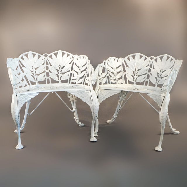 Rustic Antique Painted Cast Iron Figural Fern Garden Chairs by Hart Circa 1890 - A Pair For Sale - Image 3 of 6