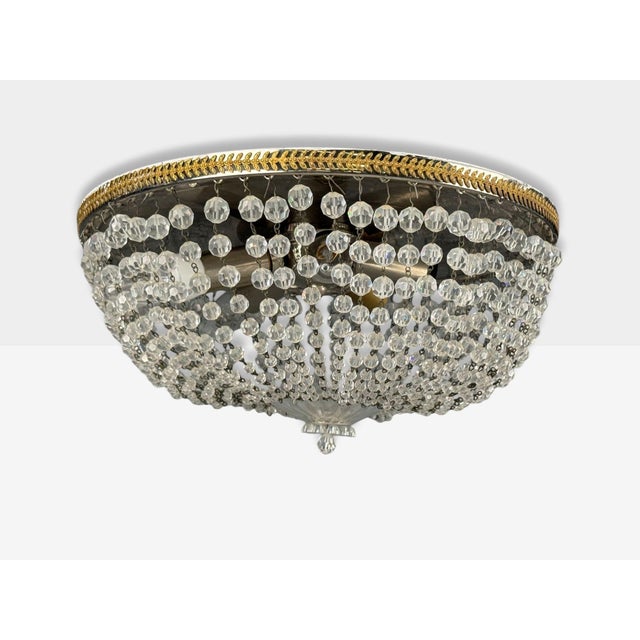 Neoclassical, Basket Flush Mount Ceiling Light, Bronze, Crystal, France, 20th C. For Sale - Image 4 of 14