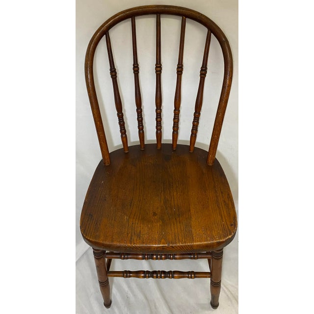 Antique Pair of Early American Oak Windsor Dining Chairs Circa 1880