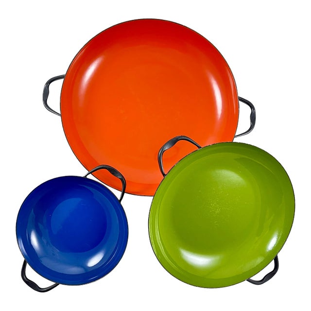 Mid-Century Krenit Denmark Enamel on Steel Baking Servers, Set of 3 For Sale