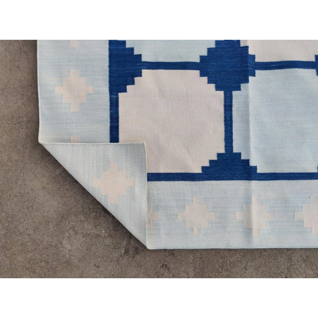 Casa Cosima Handmade Cotton Natural Vegetable Dyed Reversible Light and Indigo Blue and White Box Pattern Vista Rug - 8'x10' For Sale - Image 4 of 11