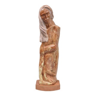 Vintage Seymour Shuren Modern Carved Pink Marble Tall Woman Figure Sculpture For Sale
