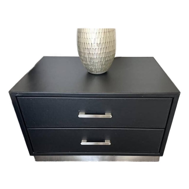 Cantoni Merit Black Leather Two-Drawer Nightstand For Sale