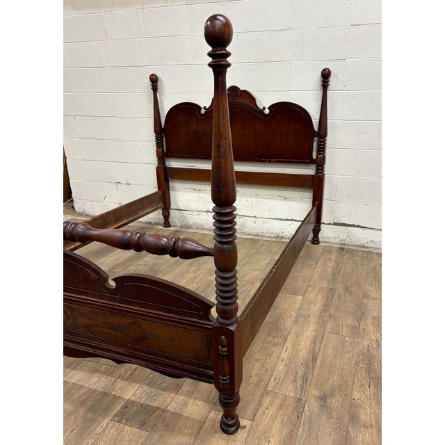 Vintage Full Size Art Deco Art Nouveau Style Walnut Low Poster Cannonball Bed For Sale - Image 12 of 16