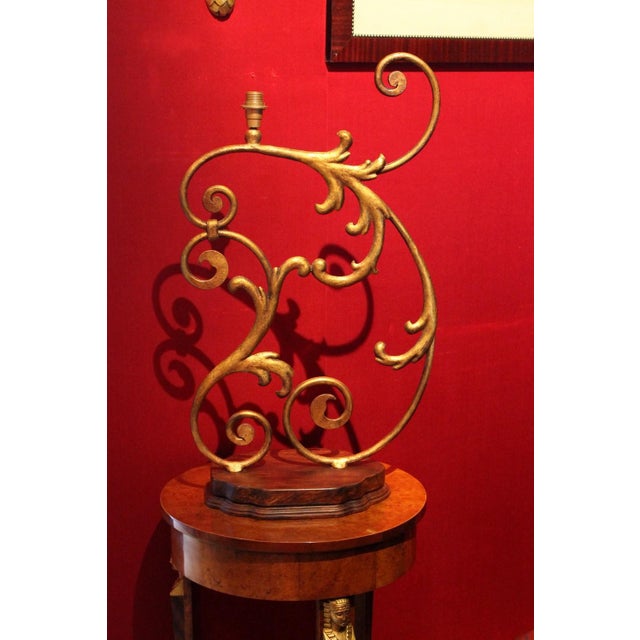 Large 19th Century Italian Gilt Handwrought Iron Scale One Light Table Lamps, Set of 2 For Sale - Image 16 of 18