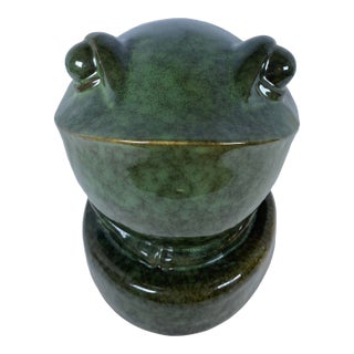 French Art Deco Style Glazed Ceramic Frog Sculpture, Green Animal Sculpture For Sale