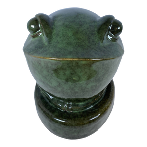 French Art Deco Style Glazed Ceramic Frog Sculpture, Green Animal Sculpture