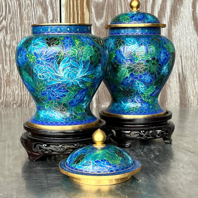 Vintage Asian Cloisonné Urns - a Pair For Sale - Image 4 of 6