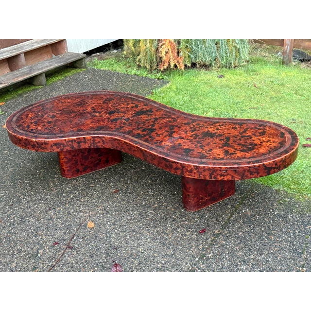 Mid-Century Modern 1980s Unique Mid-Century Modern Coffee Table - Sculptural Design With Leather Finish on the Top 69" For Sale - Image 3 of 12
