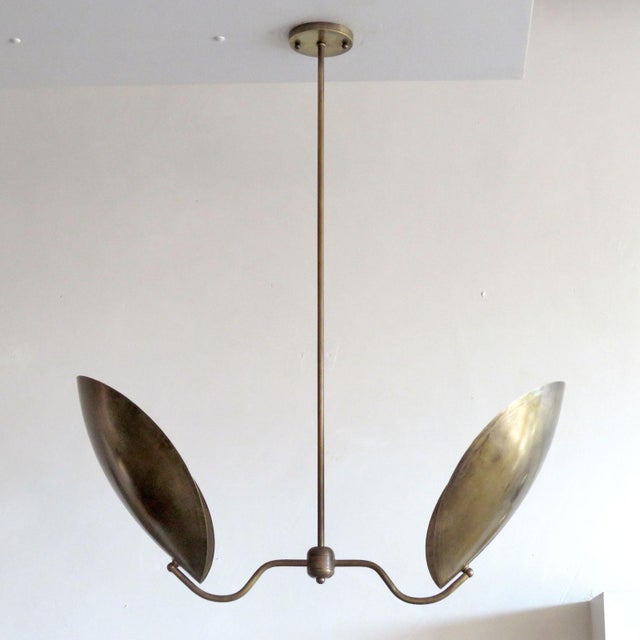 Elegant two shield pendant 'Chiton-2' designed by Gallery L7, handcrafted and finished in Los Angeles from American brass....