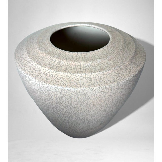 Art Deco French Craquelé White Ceramic Vase For Sale - Image 4 of 18
