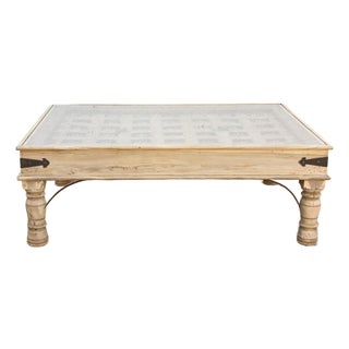 Antique Carved Lotus Ceiling Panel Coffee Table For Sale
