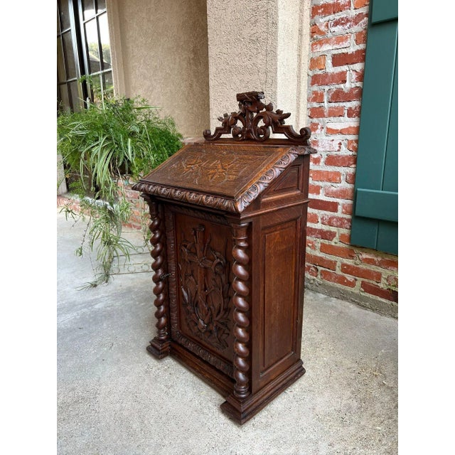 Late 19th Century Antique French Altar Lecturn Gothic Bible Box Podium Sacristy Cabinet Carved Oak For Sale - Image 5 of 18