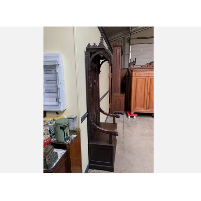 Wood Antique Neo-Gothic Chest Bench, 1880 For Sale - Image 7 of 9