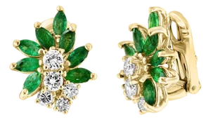 1.6Ct Natural Brazilin Marquise Emerald & 1.0 Ct Diamond Clip on Earring 18 KYG