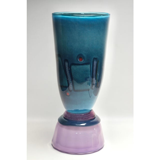 One-of-a-Kind Art Glass Vessel by California Glass Artists Pizzichillo & Gordon; in Steel Blue with a Metallic Luster Blue...