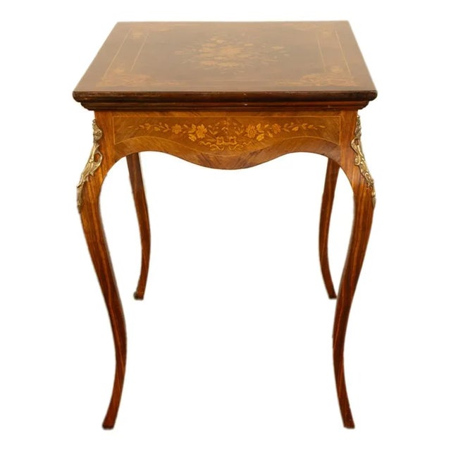 Late 19th Century Antique Louis XV Ormolu Mounted Inlaid Marquetry Rosewood Center Side Table 1890 For Sale - Image 5 of 14